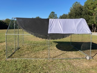side view of metal chicken coop