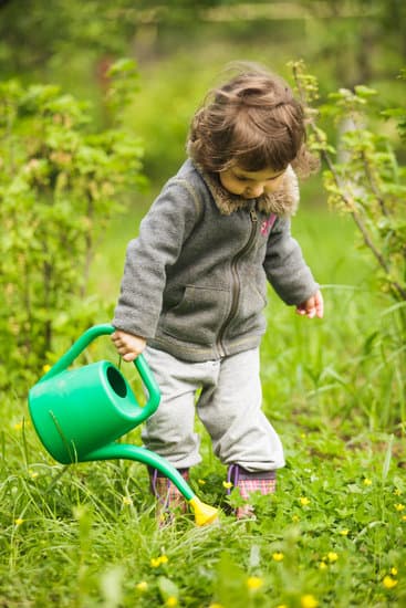 a little girl watering flowers
