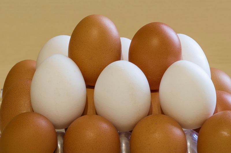 close up of brown and white fresh eggs