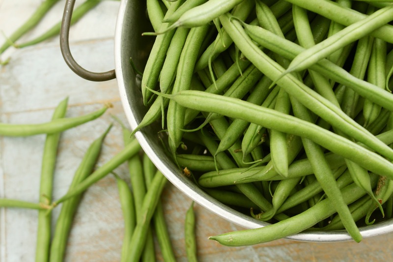 close up of pot of fresh green beans