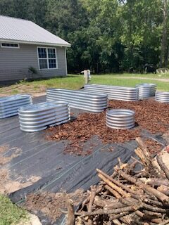 filling the pathways with mulch