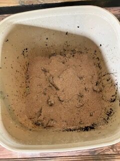 bokashi bin scraps with bran on top